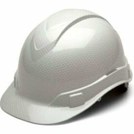 PYRAMEX Ridgeline Cap Style Hard Hat, Shiny White Graphite Pattern, 4-Point Ratchet Suspension HP44116S